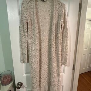 Cream Crochet Long Cardigan